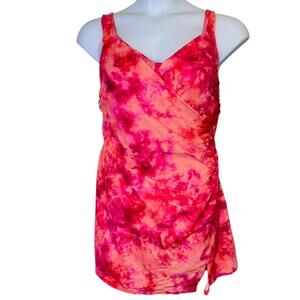 Isaac Mizrahi Live! Bridgehampton Vibrant Pink Tie-Dye Wrap Swim Dress Size 14